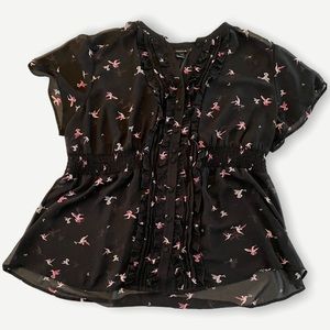 Torrid Sheer Black Ruffle Front Blouse hummingbird